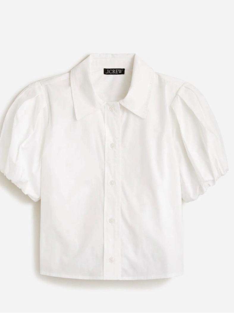 J. Crew Gamine Puff- Sleeve White Button-Up Shirt Women’s Size 8
